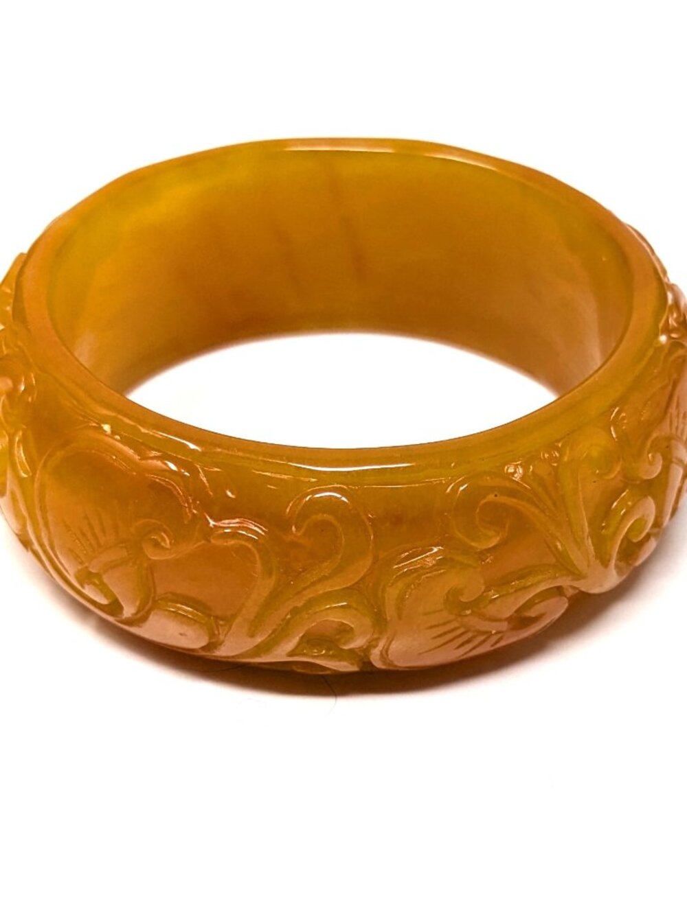 Vintage Carved Ruyi Jadeite Bracelet Orange Yellow Jade Bangle small